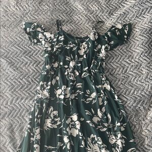 SHEIN Floral Green and White Women's Off-Shoulder Dress NWOT